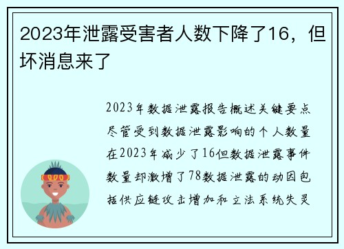 2023年泄露受害者人数下降了16，但坏消息来了 