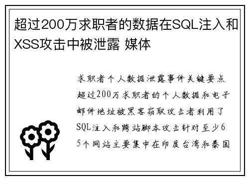 超过200万求职者的数据在SQL注入和XSS攻击中被泄露 媒体