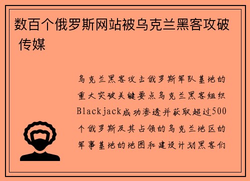 数百个俄罗斯网站被乌克兰黑客攻破 传媒